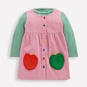 Baby Boden Woven Pinny Dress Set in Pink Apple